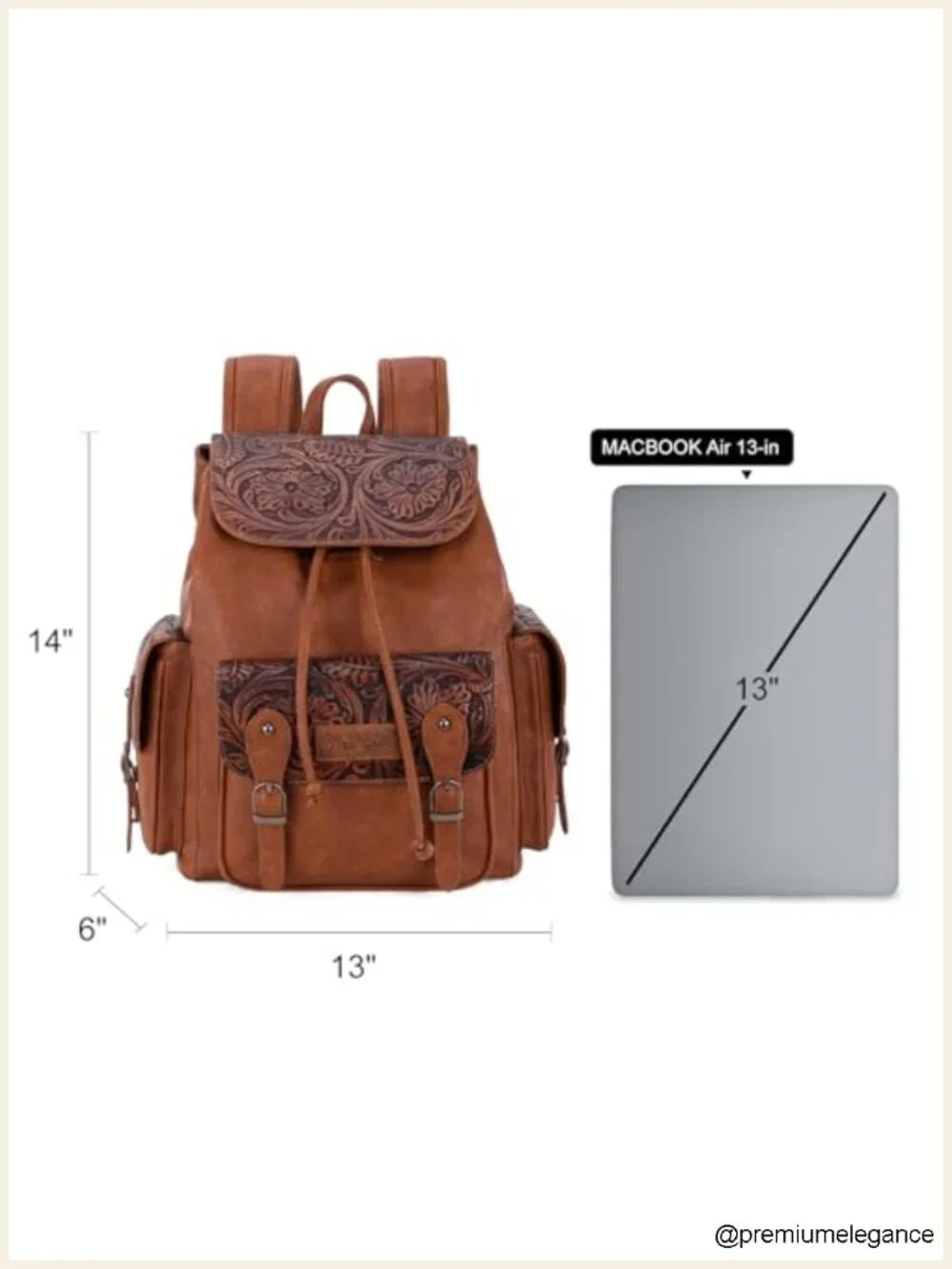 Floral Tooled Western Backpack Purse with Drawstring and Magnetic Button Closure